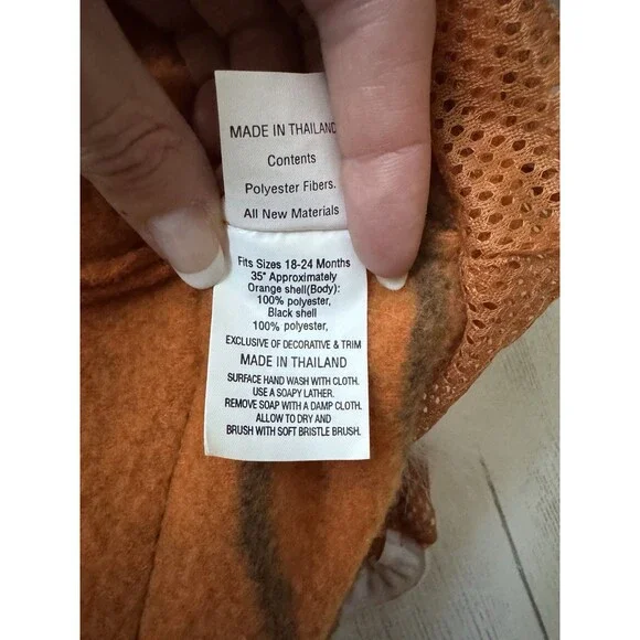 Plush Tiger Costume Sz 18-24 Mth, One Piece Zip-Up, With Hood & Tail - Picture 3 of 11